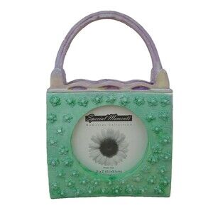 Purse Shaped Mini Picture Frame Resin Textured Fits a 2x2 Picture Cute Gift Idea